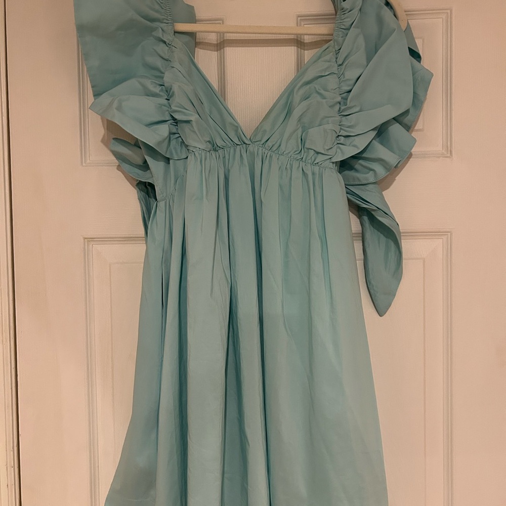Elegant Light Blue Ruffled Dress